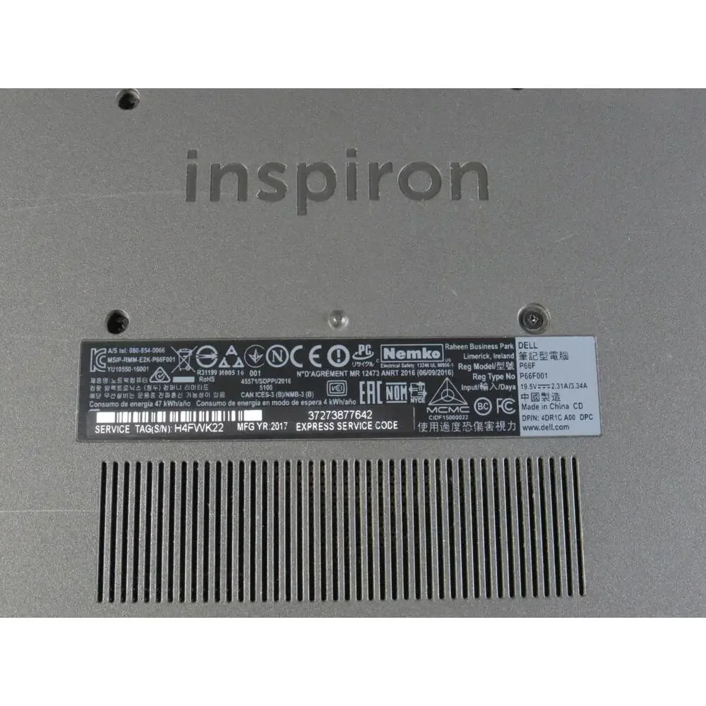 Dell Inspiron P66F Laptop - Intel i5 Gen 7 - 8GB RAM - 237GB HDD - Windows 10